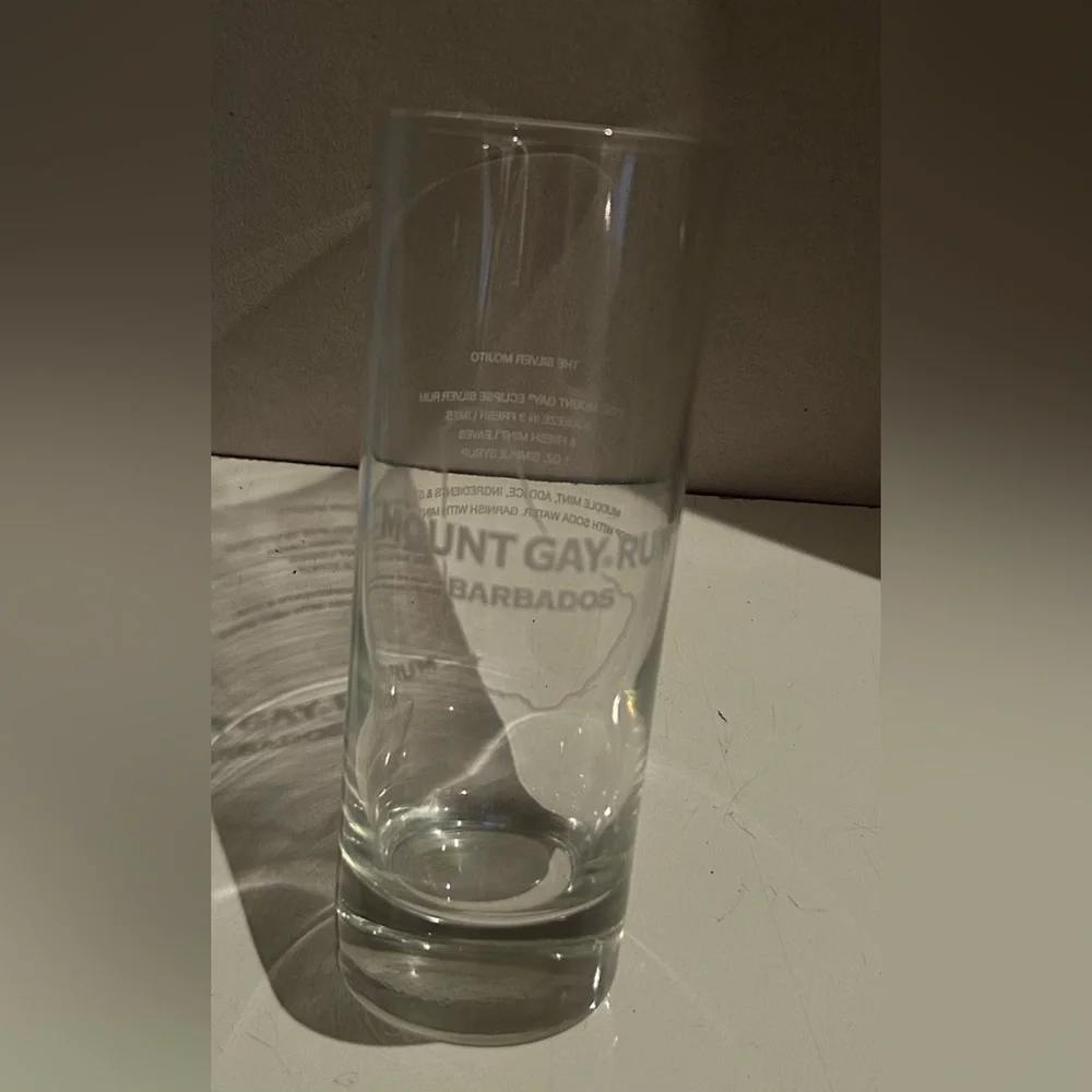 Mount Gay Rum Barbados Silver Mojito Recipe Glass - Highball NEW Vintage